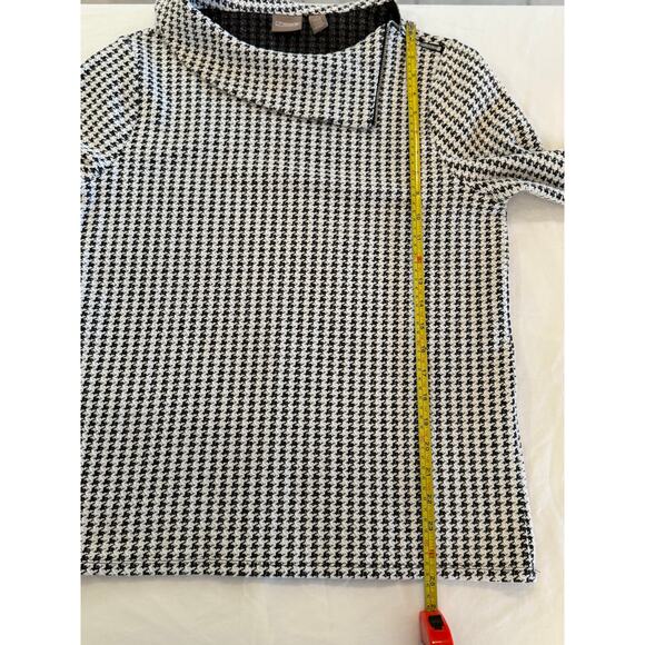 014 Chico's Houndstooth Shoulder Zipper 3/4 Sleeve Collar Pullover Sz 1 (M) Top - Picture 8 of 8